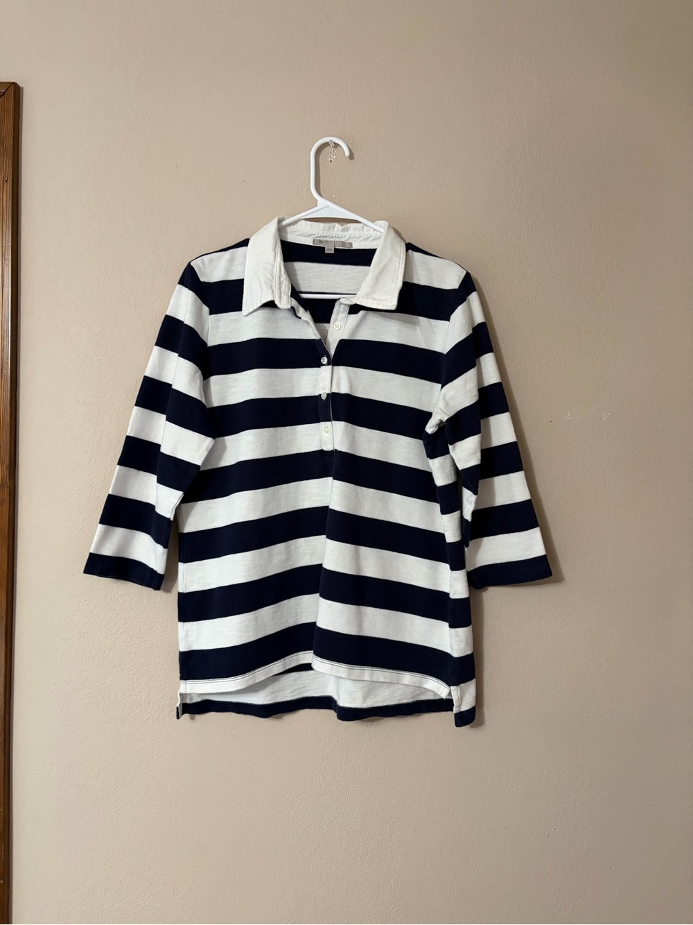 Gap Women’s Size L Navy White Striped Rugby Shirt 100% Cotton Fall 2012 Preppy